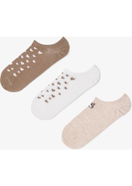 3 Çift Pamuklu Kedi Desenli Sneaker Çorap