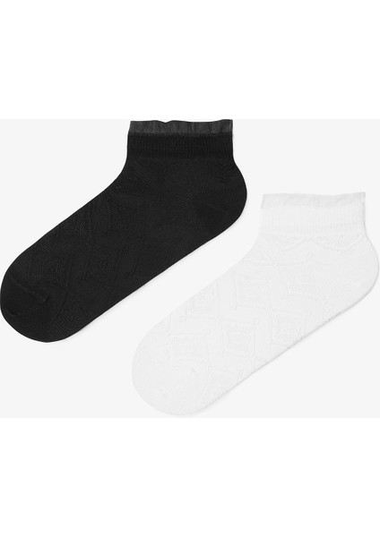 2 Çift Pamuklu Kendinden Desenli Tüllü Patik Çorap