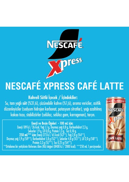 Xpress Café Latte Şeker Ilavesiz Soğuk Kahve 250ML X24 fırsatları