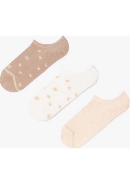 3 Çift Pamuklu Altın Yıldız Desenli Sneaker Çorap