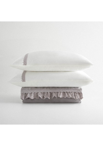 Alessa Çift Kişilik Pike Takımı %100 Organik Pamuk Jakarlı Gri 220X240 cm