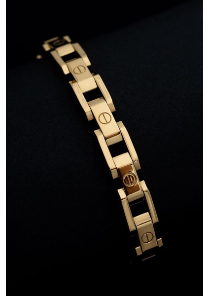 Erkek Çelik Bileklik - Altın Kaplama Sarı Renk Çelik Bileklik