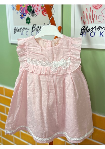 Yakası Fırfırlı Fiyonklu Pembe Kız Bebek/çocuk Elbise