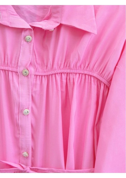 Robadan Büzgülü Beli Bağcıklı Gömlek -Pembe