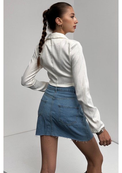 Gömlek Yaka Beli Bağlamalı Crop Bluz indirimleri