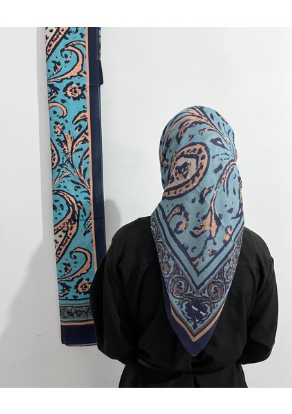 Soft Pamuk Etnik Desen Lacivert Mavi Renk Eşarp