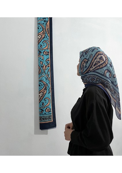 Soft Pamuk Etnik Desen Lacivert Mavi Renk Eşarp fiyatları