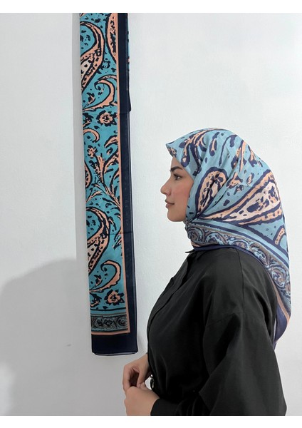 Soft Pamuk Etnik Desen Lacivert Mavi Renk Eşarp modelleri