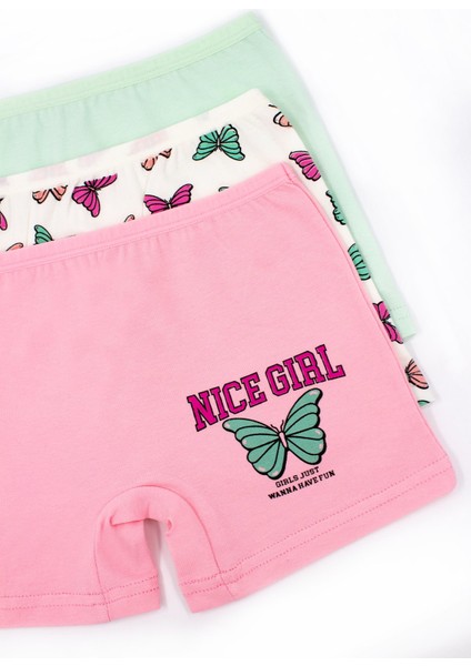 Kız Çocuk Boxer 3'lü Baskılı (%96 Pamuk - %4 Elastan)