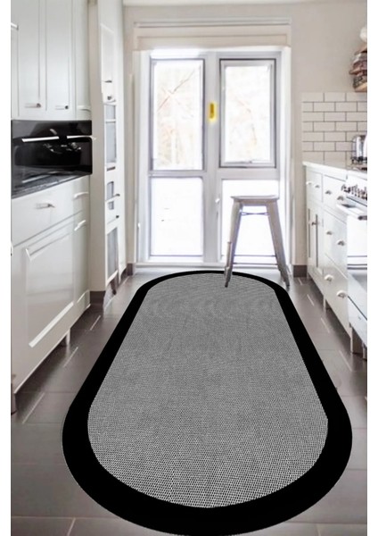 Dijital Kaymaz Gri Jüt Görünümlü Oval Siyah Çerçeveli Mutfak Halısı Salon Halısı Halı Yolluk DC-7027-GRİ Oval fiyatları