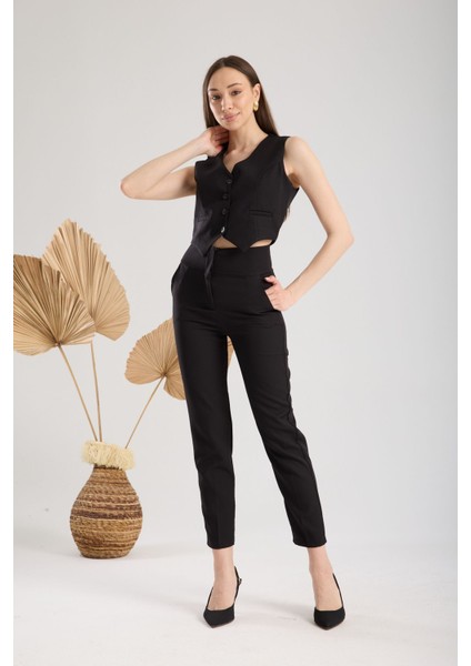 Yüksel Bel Dar Paça Toparlayıcı Kumaş Pantolon