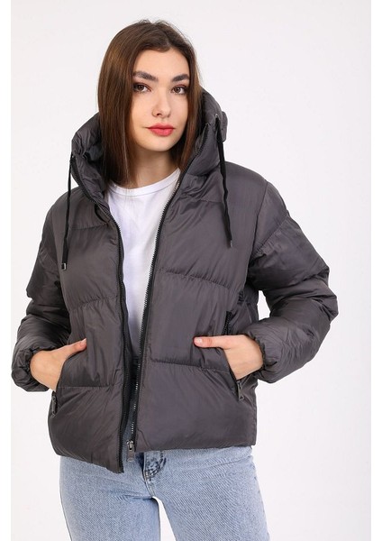 Kadın Füme Kapüşonlu Şişme Mont 5009 fiyatları