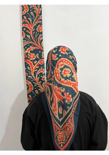 Soft Pamuk Etnik Desen Petrol Sarı Renk Eşarp fırsatları