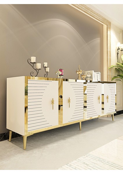 KA1801BG- Tuna Konsol , Tv Sehpası 180CM Beyaz - Gold fiyatları