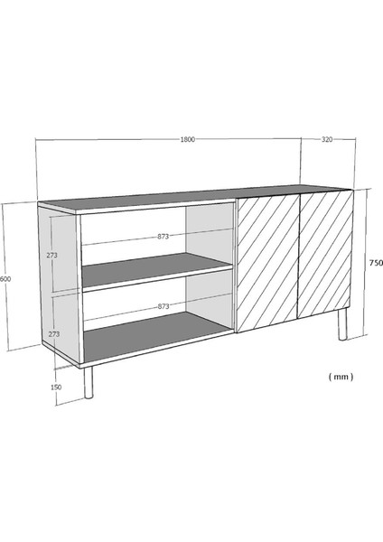 KA1801BG- Tuna Konsol , Tv Sehpası 180CM Beyaz - Gold