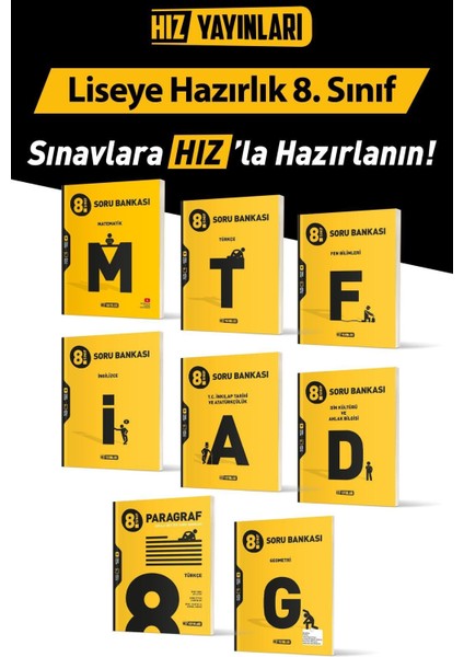 Hız 8. Sınıf Tüm Dersler Soru Bankası Seti 8 Kitap Hız Yayınları