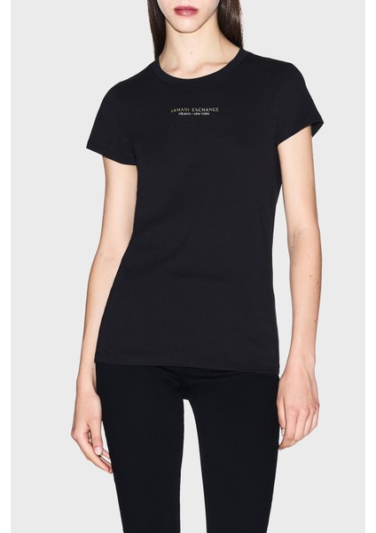 Logolu % 100 Pamuk Yuvarlak Yaka T Shirt Bayan T Shirt XW001455 AF10356 MC021