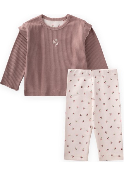 Nakışlı Uzun Kollu Fitilli Takım 0-5 Yaş Bakır