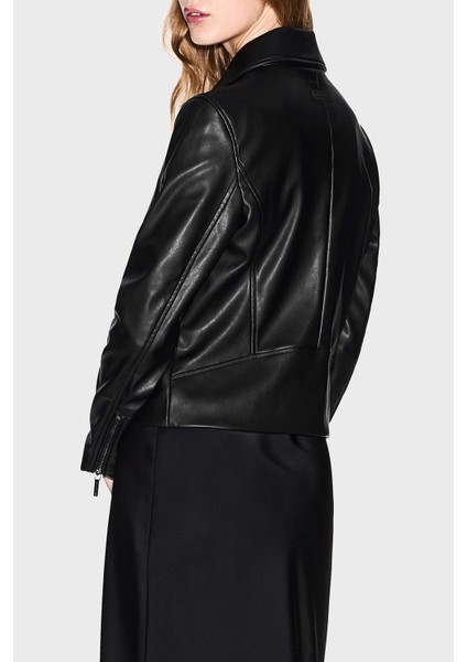 Slim Fit Apaş Yaka Fermuar Detaylı Deri Ceket Bayan Deri Ceket XW001433 AF16618 UC001 modelleri