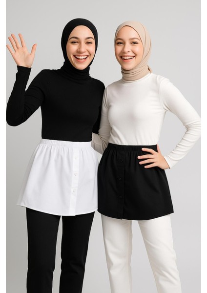 Mırach 2'li Paket Gömlek Etek Seti - Siyah ve Beyaz | Poplin Içlik Astar Uzatıcı Etek