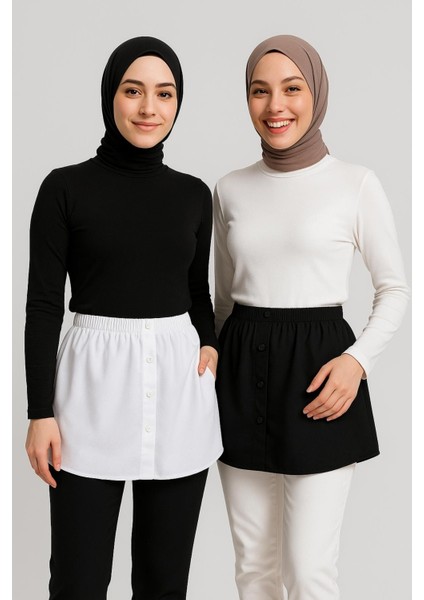 Mırach 2'li Paket Gömlek Etek Seti - Siyah ve Beyaz | Poplin Içlik Astar Uzatıcı Etek fiyatları