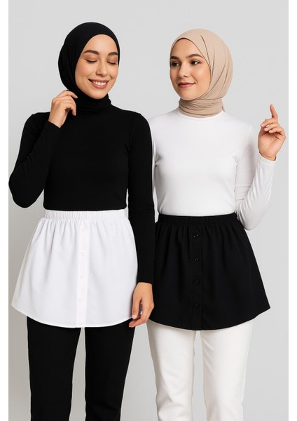 Mırach 2'li Paket Gömlek Etek Seti - Siyah ve Beyaz | Poplin Içlik Astar Uzatıcı Etek modelleri