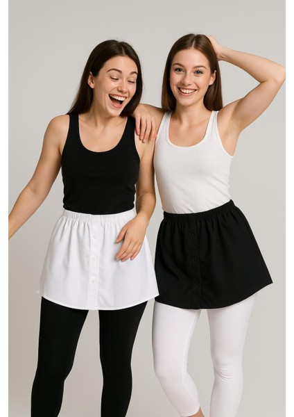 Mırach 2'li Paket Gömlek Etek Seti - Siyah ve Beyaz | Poplin Içlik Astar Uzatıcı Etek indirimleri