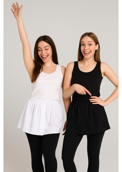 Mırach 2'li Paket Gömlek Etek Seti - Siyah ve Beyaz | Poplin Içlik Astar Uzatıcı Etek