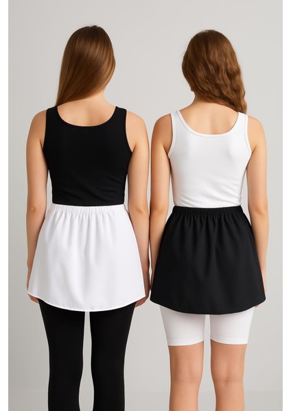 Mırach 2'li Paket Gömlek Etek Seti - Siyah ve Beyaz | Poplin Içlik Astar Uzatıcı Etek