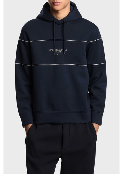 Logolu Şerit Detaylı Regular Fit Kapüşonlu Sweat Erkek Sweat EM002885 AF17545 UB118