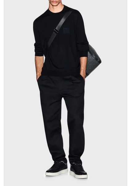 Logolu Yün Karışımlı Regular Fit Yuvarlak Yaka Kazak Erkek Kazak XM001329 AF11982 UC001 fiyatları