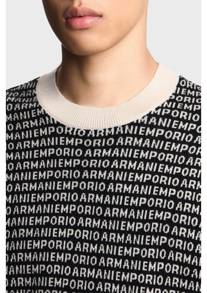 Jakarlı Logo Baskılı % 100 Yün Bisiklet Yaka Kazak Erkek Kazak EM002630 AF14199 FC104 fırsatları