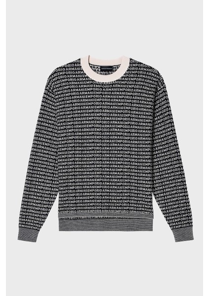 Jakarlı Logo Baskılı % 100 Yün Bisiklet Yaka Kazak Erkek Kazak EM002630 AF14199 FC104 indirimleri