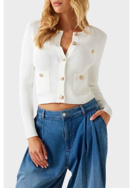 Ls Cn Emmie Regular Fit Bisiklet Yaka Düğmeli Triko Hırka W5YR09Z0130 Bayan Hırka W5YR09 Z0130 G012