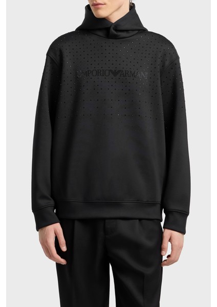 Taşlı Logolu Streç Regular Fit Kapüşonlu Sweat Erkek Sweat EM003673 AF19556 UC001