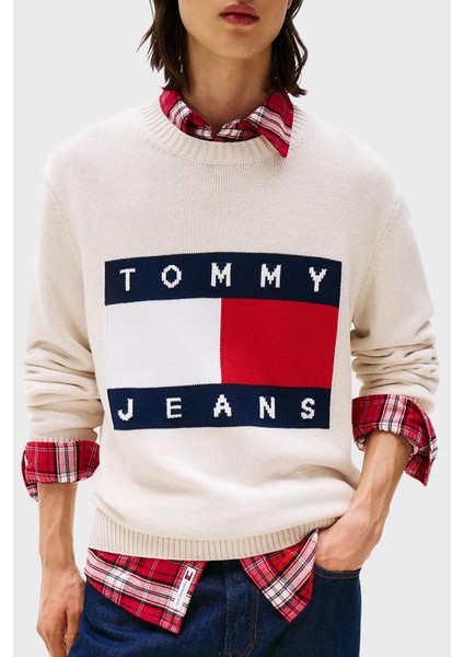 % 100 Pamuk Regular Fit Bisiklet Yaka Logolu Kazak Erkek Kazak DM0DM22105 Afn