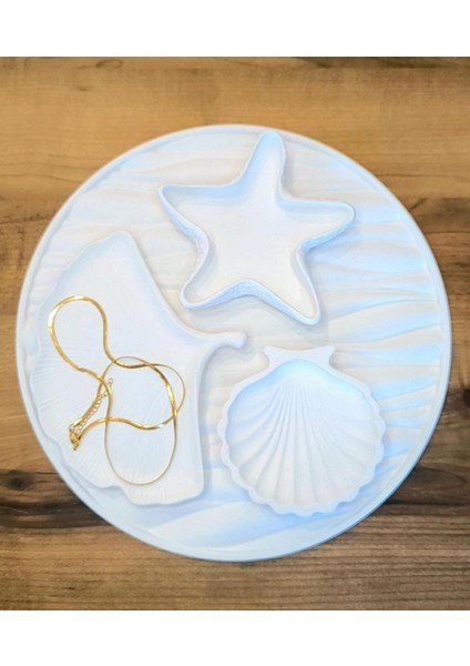 Tasarım Dalgalı Tabak 4 Lü Deniz Ürünleriyle Dekor