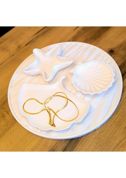 Tasarım Dalgalı Tabak 4 Lü Deniz Ürünleriyle Dekor fiyatları