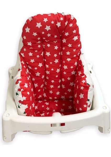 Bebek Çocuk Mama Sandalyesi Minderi Kiraz ve Kırmızı Yıldızlı