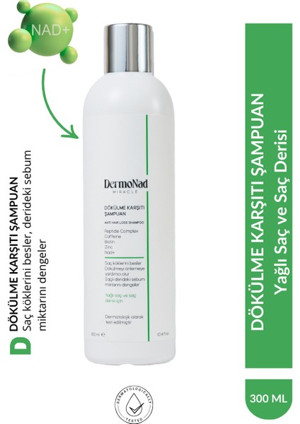 Saç Dökülmesine Karşıı Şampuan Yağlı Saçlar Için Nad+ , Peptide Complex , Zinc, Biotin, Caffeine