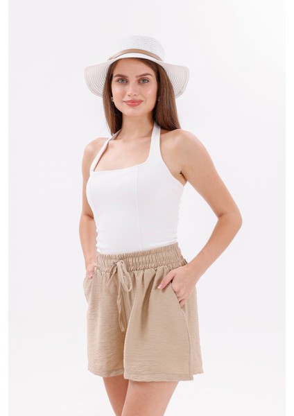Genıus Store Kadın Şort Aerobin Pamuklu Cepli Çekmez Kumaş Beli Lastikli Şort fiyatları
