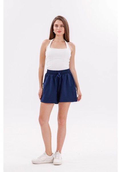 Genıus Store Kadın Şort Aerobin Pamuklu Cepli Çekmez Kumaş Beli Lastikli Şort modelleri
