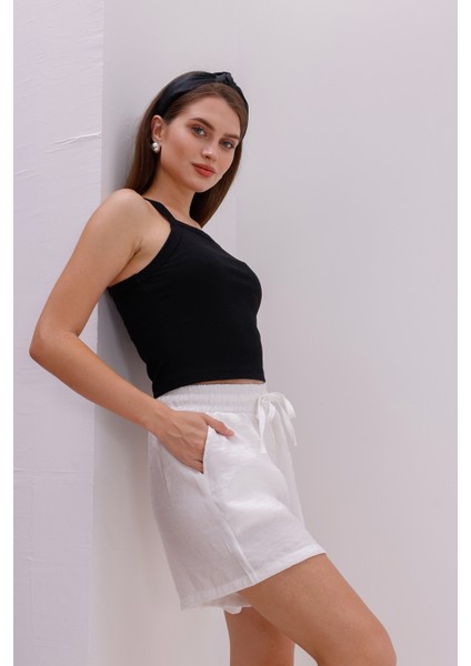 Genıus Store Kadın Şort Aerobin Pamuklu Cepli Çekmez Kumaş Beli Lastikli Şort fırsatları