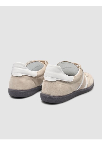 %100 Hakiki Deri Bej Bağcıklı Kadın Sneaker