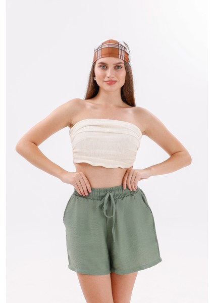 Genıus Store Kadın Şort Aerobin Pamuklu Cepli Çekmez Kumaş Beli Lastikli Şort fiyatları