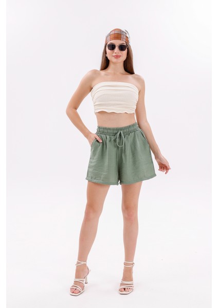 Genıus Store Kadın Şort Aerobin Pamuklu Cepli Çekmez Kumaş Beli Lastikli Şort modelleri