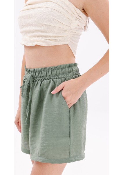 Genıus Store Kadın Şort Aerobin Pamuklu Cepli Çekmez Kumaş Beli Lastikli Şort fırsatları
