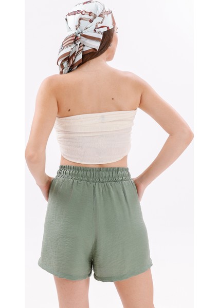 Genıus Store Kadın Şort Aerobin Pamuklu Cepli Çekmez Kumaş Beli Lastikli Şort indirimleri