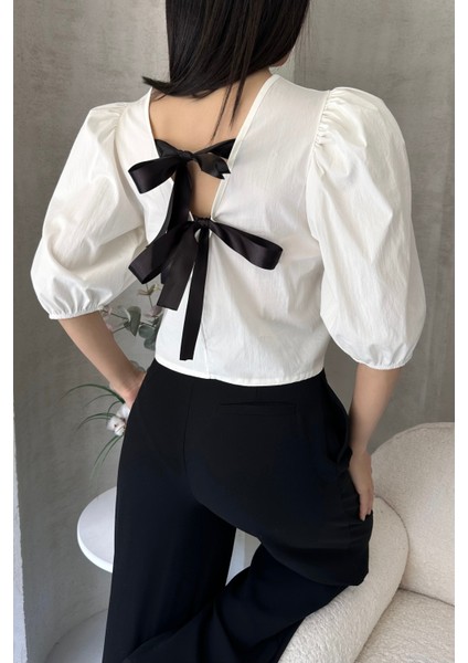 Karpuz Kol Sırtı Fiyonk Detaylı Poplin Bluz