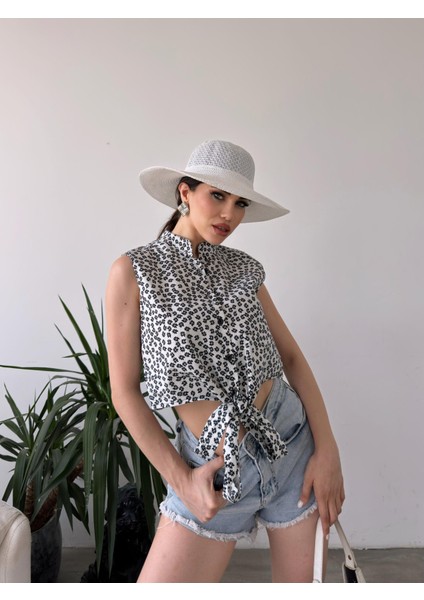 Çiçek Desenli Bağlama Detaylı Crop Gömlek Bluz modelleri